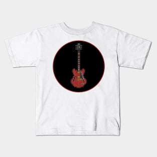 Tiled Pixel Red SG Guitar in a Black Circle Kids T-Shirt